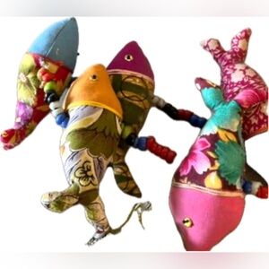 Vintage Handmade Fabric Fish Colorful Patchwork Garland Mobile Beaded Bell OOAK